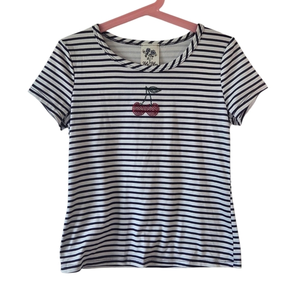 Lily Bleu Striped Tee with Cherry Motif - Picture 1 of 4